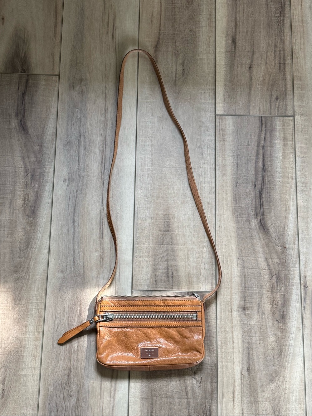 Fossil Tan Leather Shoulder Belt Bag